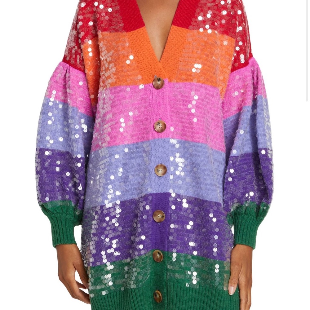 FARM Rio Colorblocked Sequin-Embroidered Cardigan—NWOT Size Small sold out